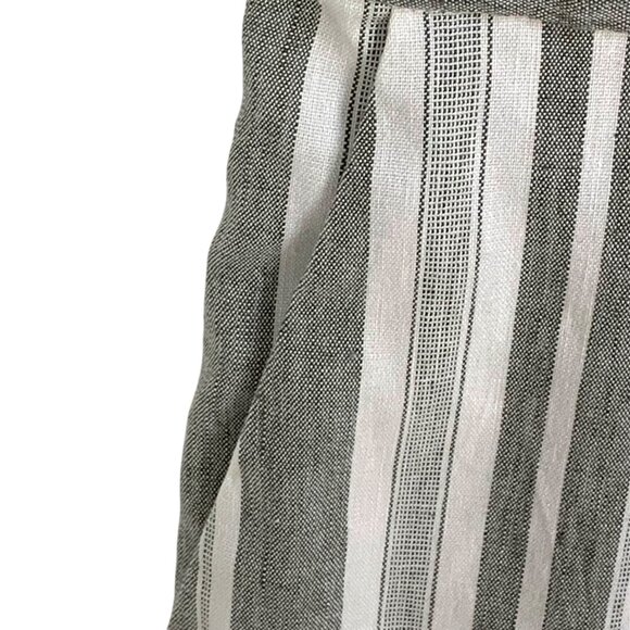 Gray White Striped Wide Leg Linen Blend Jumpsuit 2 V-Neck Nautical Coastal Prep - Picture 4 of 11